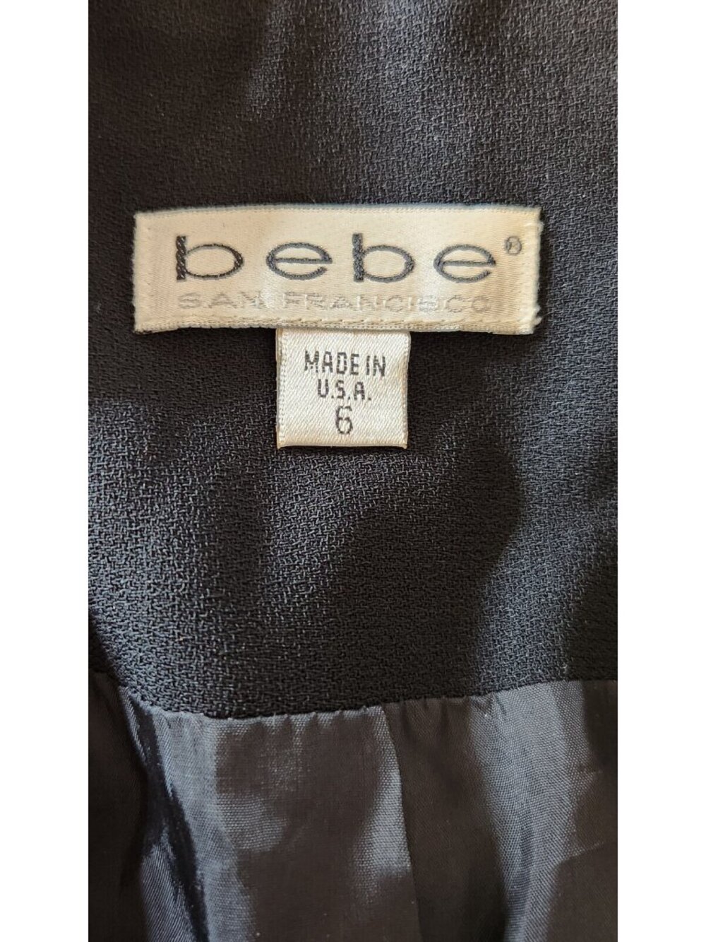 Bebe Solid Black Long Slv 4 Button Lined Blazer Jacket Top Size 6 SMALL - Picture 5 of 5